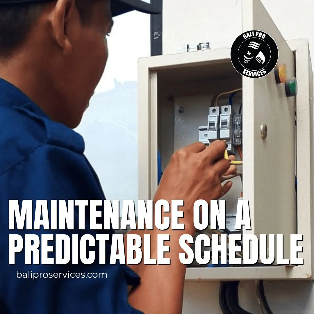 Bali Pro Services technician inspecting villa systems during a preventive maintenance visit